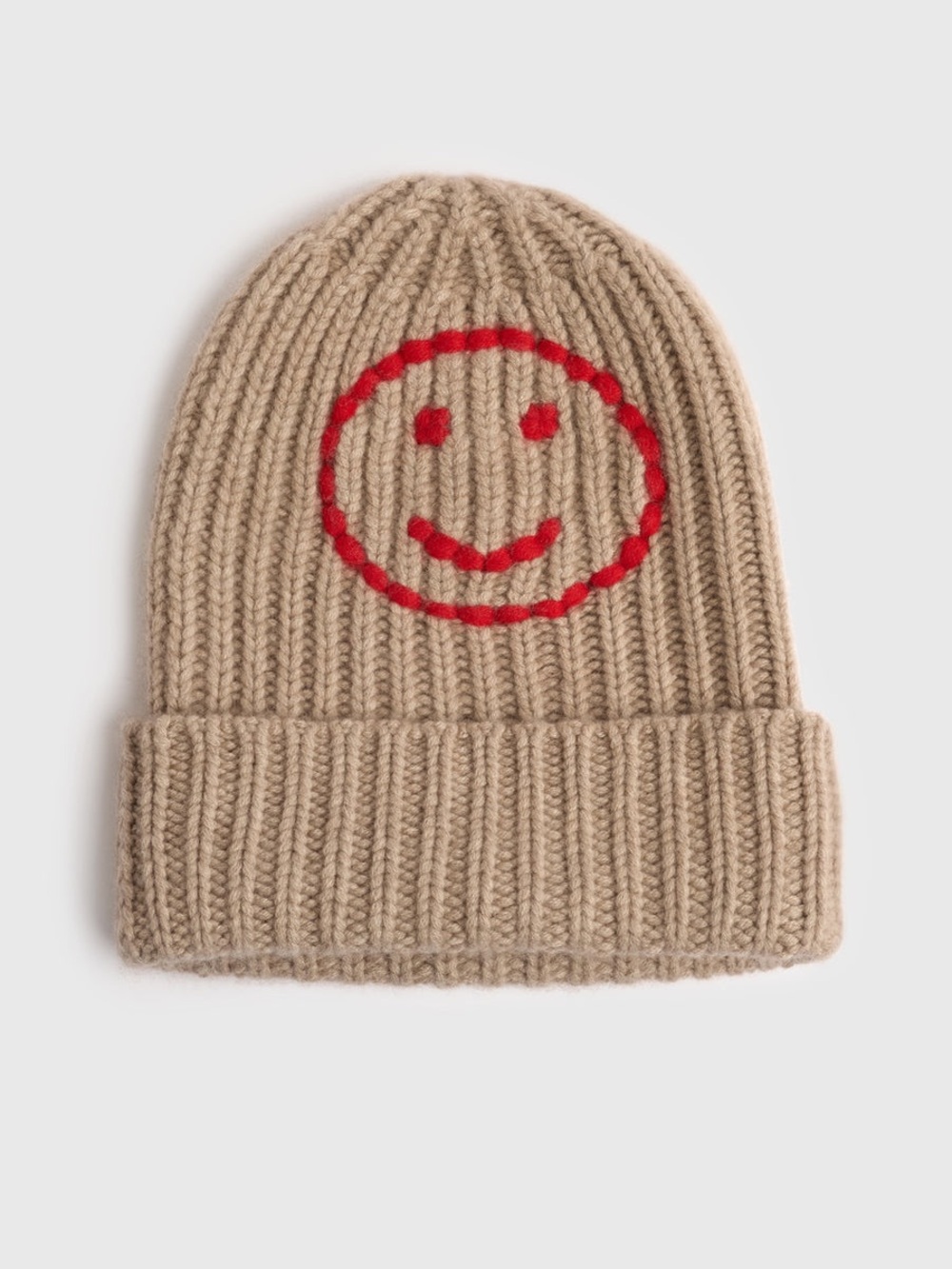 HURRAY Cashmere Beige Knit Beanie Smile